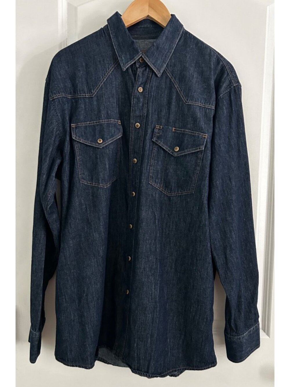 Ariat Mens Denim Western Shirt Snap Button Long Sleeve Large 100% Cotton Made In